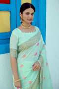 Glacial Green Linen Blend Saree linen saree online