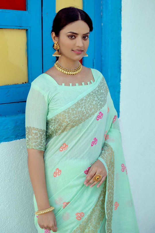 Glacial Green Linen Blend Saree linen saree online
