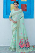 Glacial Green Linen Blend Saree linen saree collection