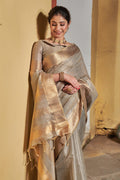 Tan Grey Tissue Linen Blend Saree linen saree
