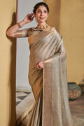 Tan Grey Tissue Linen Blend Saree saree poses