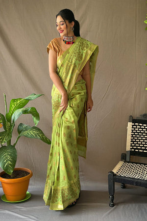 Green Linen Saree
