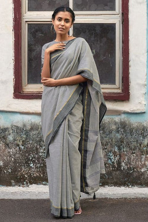 Grey Linen Blend Saree