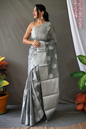 Grey Linen Saree