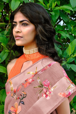 Ham Purple Linen Blend Saree