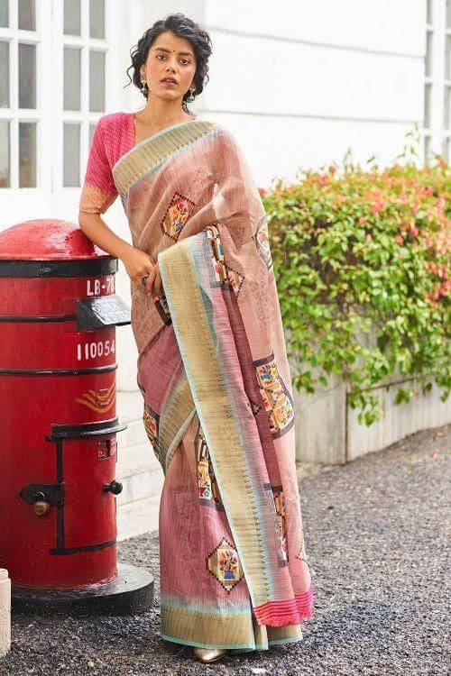 Ham Purple Linen Blend Saree linen saree online