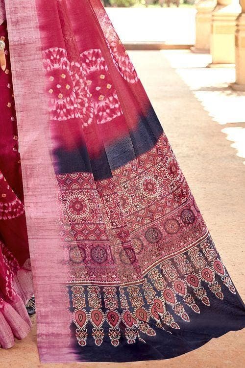 Hibiscus Red Printed Linen Blend Saree Linen Saree Hibiscus Red Printed Linen Saree saree online