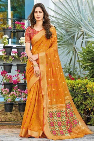 Honey Orange Linen Blend Saree