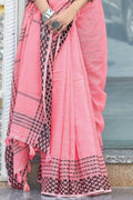 Illusion Pink Linen Blend Saree linen