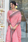 Illusion Pink Linen Blend Saree linen saree images