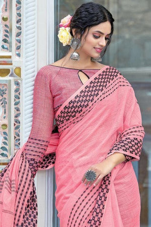 Illusion Pink Linen Blend Saree