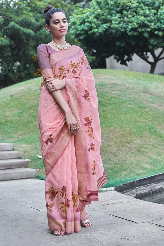 Illusion Pink Printed Linen Blend Saree Linen Saree Illusion Pink Printed Linen Saree saree online