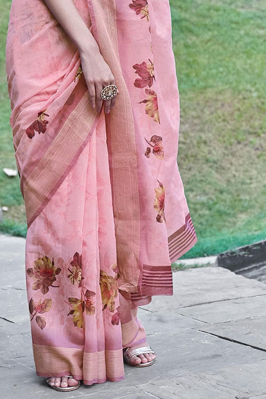 Illusion Pink Printed Linen Blend Saree Linen Saree Illusion Pink Printed Linen Saree saree online