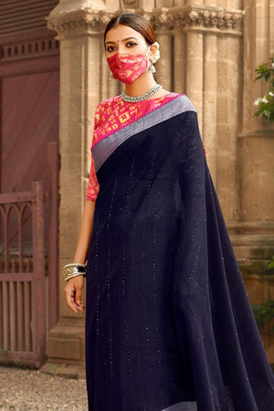 Indigo Blue Linen Saree