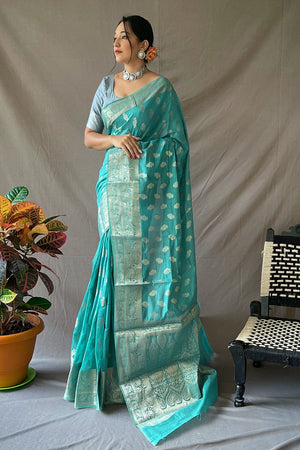 Iris Blue Linen Saree