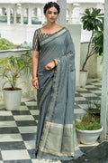 Iron Grey Linen Blend Saree Linen Saree Iron Grey Linen Saree saree online