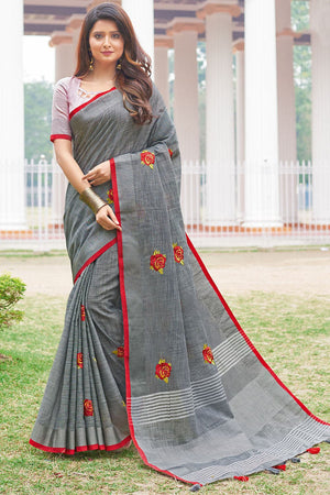 Iron Grey Linen Blend Saree