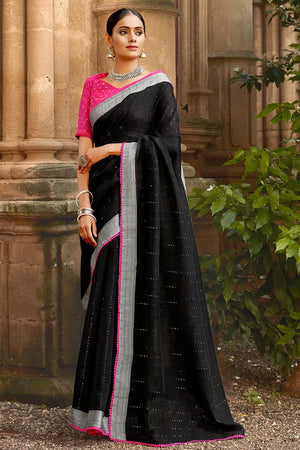 Jade Black Linen Saree