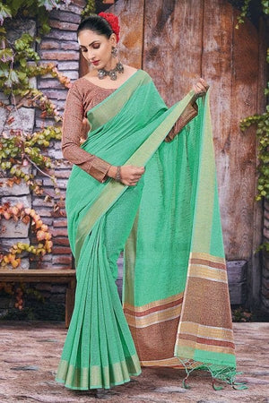 Jade Green Linen Blend Saree