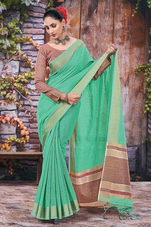 Jade Green Linen Blend Saree Linen Saree Jade Green Linen Saree saree online