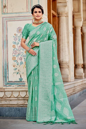 Jade Green Linen Blend Saree