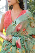 Jungle Green Linen Blend Saree Linen Saree Jungle Green Linen Saree saree online