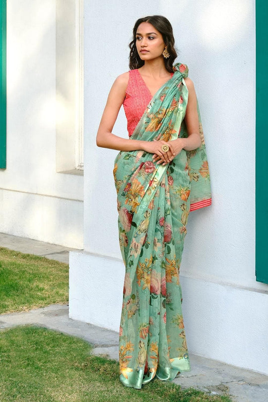 Jungle Green Linen Blend Saree Linen Saree Jungle Green Linen Saree saree online