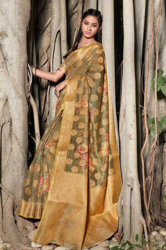 Khaki Brown Zari Woven Linen Blend Saree Linen Saree Khaki Brown Zari Woven Linen Saree saree online