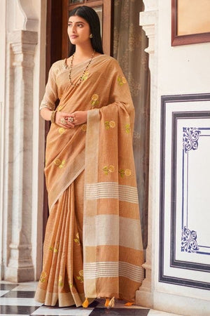 Light Brown Linen Blend Saree