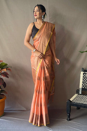 Light Peach Linen Saree