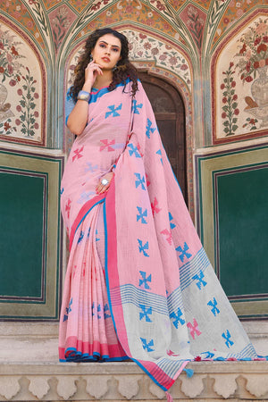 Light Pink Linen Blend Saree