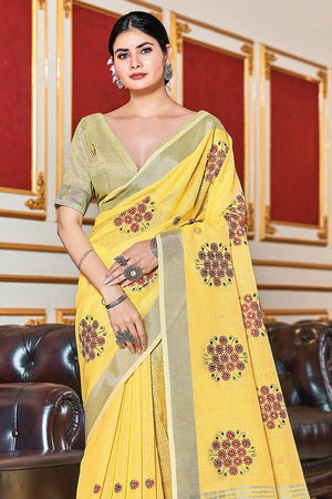Light Yellow Linen Blend Saree