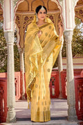 Light Yellow Linen Blend Saree linen saree
