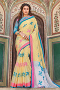 Light Yellow Linen Blend Saree yellow saree