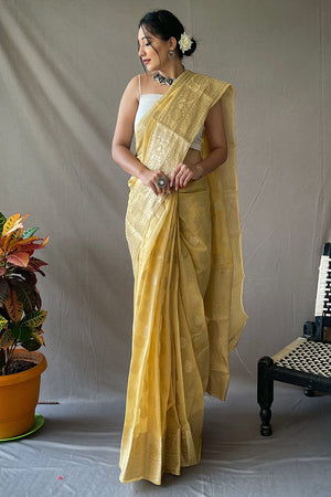 Light Yellow Linen Saree