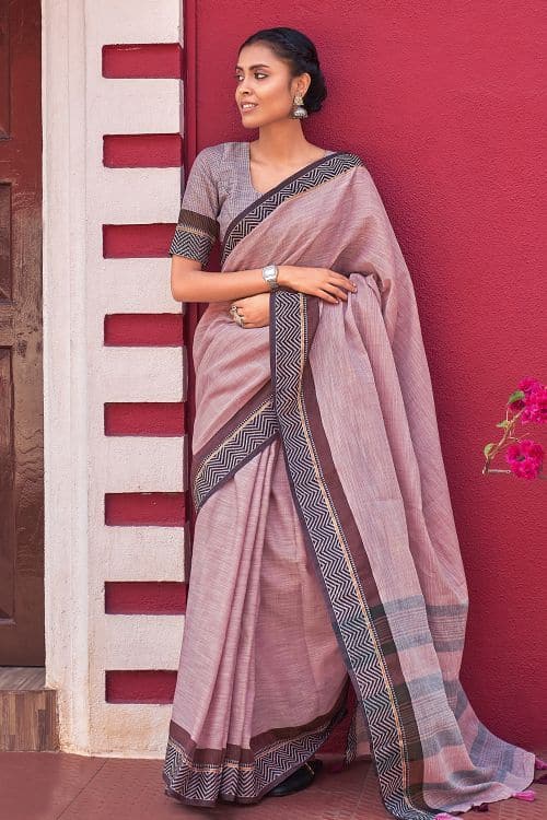 Lilac Purple Linen Blend Saree linen sarees