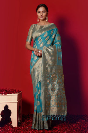 Lily Blue Linen Blend Saree