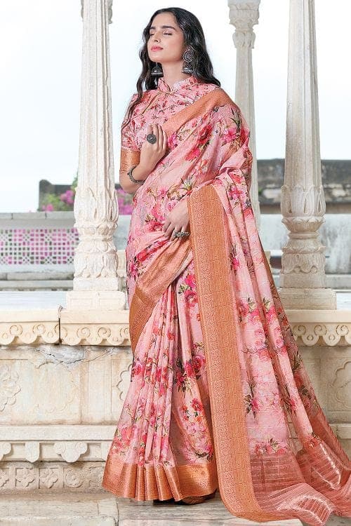 Lily Pink Linen Blend Saree Linen Saree Lily Pink Linen Saree saree online