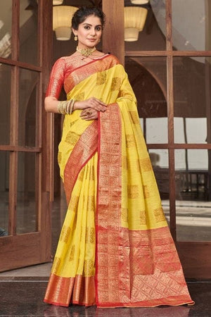 Lily Yellow Linen Blend Saree