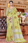 Lime Green Linen Blend Saree Linen Saree Lime Green Linen Saree saree online