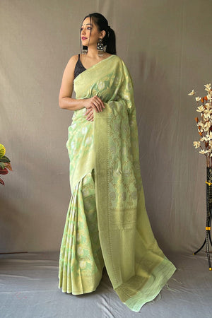 Lucite Green Linen Saree