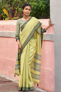 Macaw Green Linen Blend Saree linen sarees