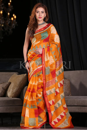Marigold Orange Linen Blend Saree