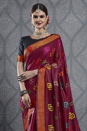 Maroon Linen Blend Saree