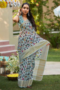 Linen Saree Maya Blue Digital Printed Linen Saree saree online