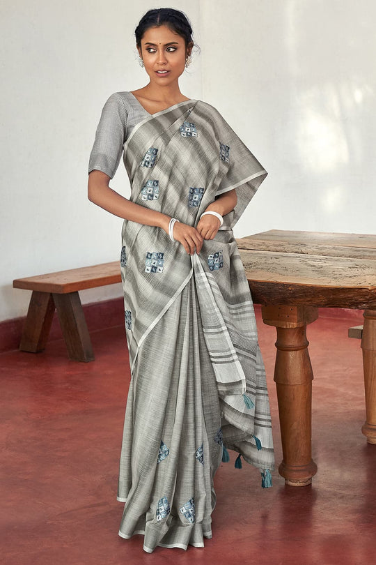 Mink Grey Linen Blend Saree linen saree