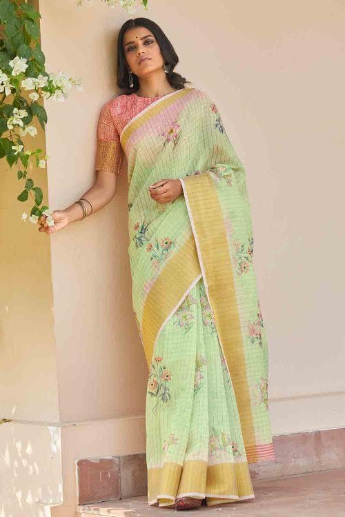 Mint Green Linen Blend Saree Linen Saree Mint Green Linen Saree saree online