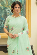 Mint Green Linen Blend Saree Mint Green Linen Blend Saree