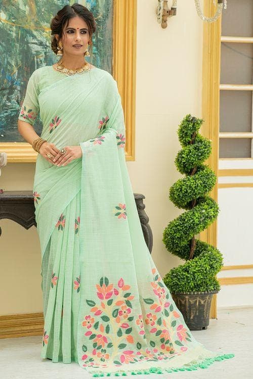Mint Green Linen Blend Saree Mint Green Linen Blend Saree