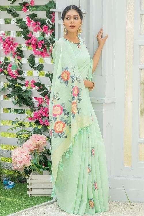 Mint Green Linen Blend Saree Mint Green Linen Blend Saree